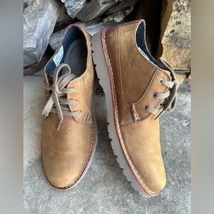 Clarks Collection Vargo Plain tan premium leather oxford mens shoe NWOB Sz-9.  F